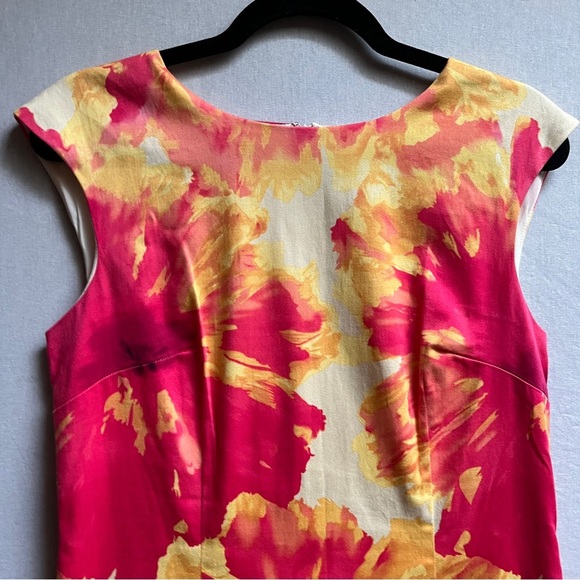 Chetta B Pink Floral Sheath Midi Scoop Neck Sleeveless Cotton Dress Sz 8 - Picture 3 of 12